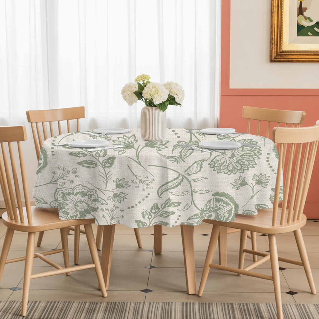 Farmhouse Sage Green Floral Round Tablecloth 54 inches Linen Boho Paisley Flower Rustic Waterproof Oil-Proof Table Cloth Round Table Cover for Holiday Party Picnic Dinner Decor Indoor and Outdoor Use