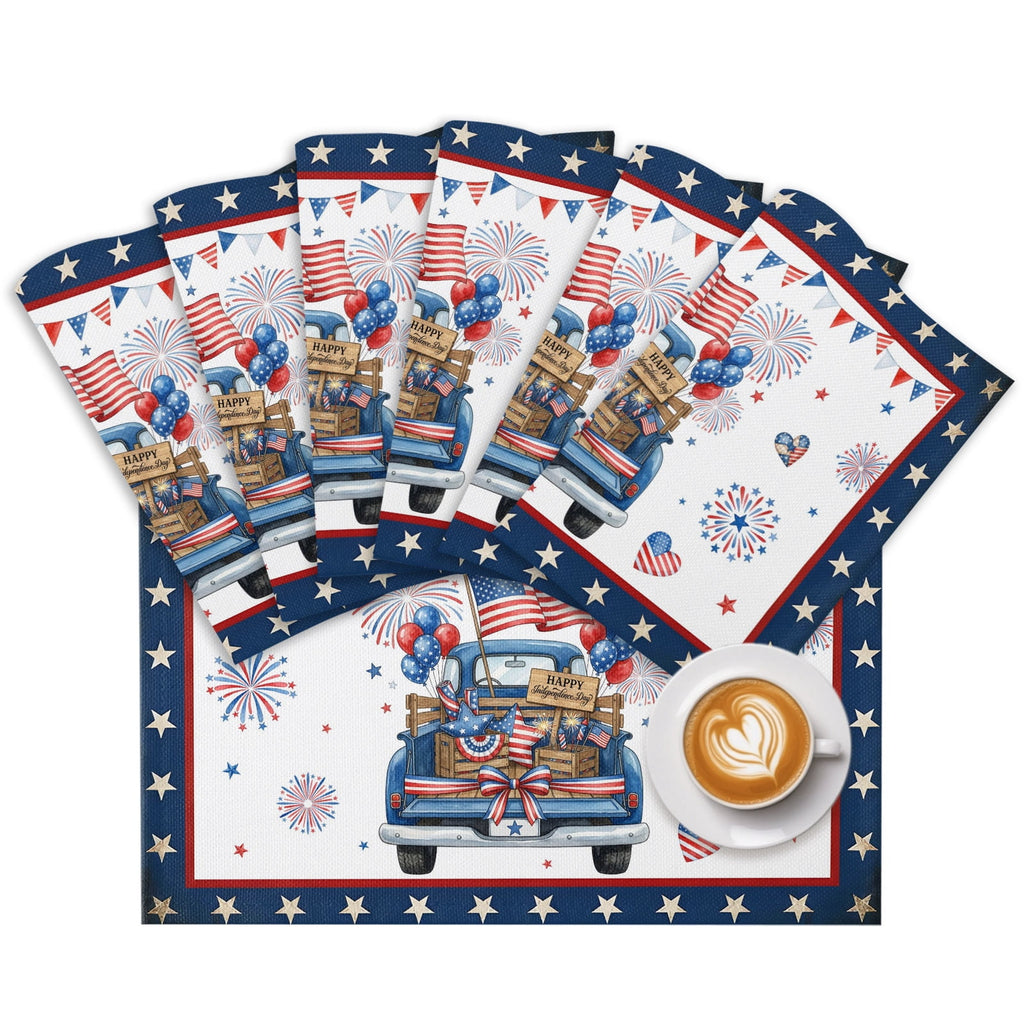 Table Placemats Set of 4,250th Anniversary Retro Truck Non-Slip Kitchen Dining Tables Place Mat,Independence Day Patriotic Washable Table Mats for Home Dinner Holiday Party Banquet