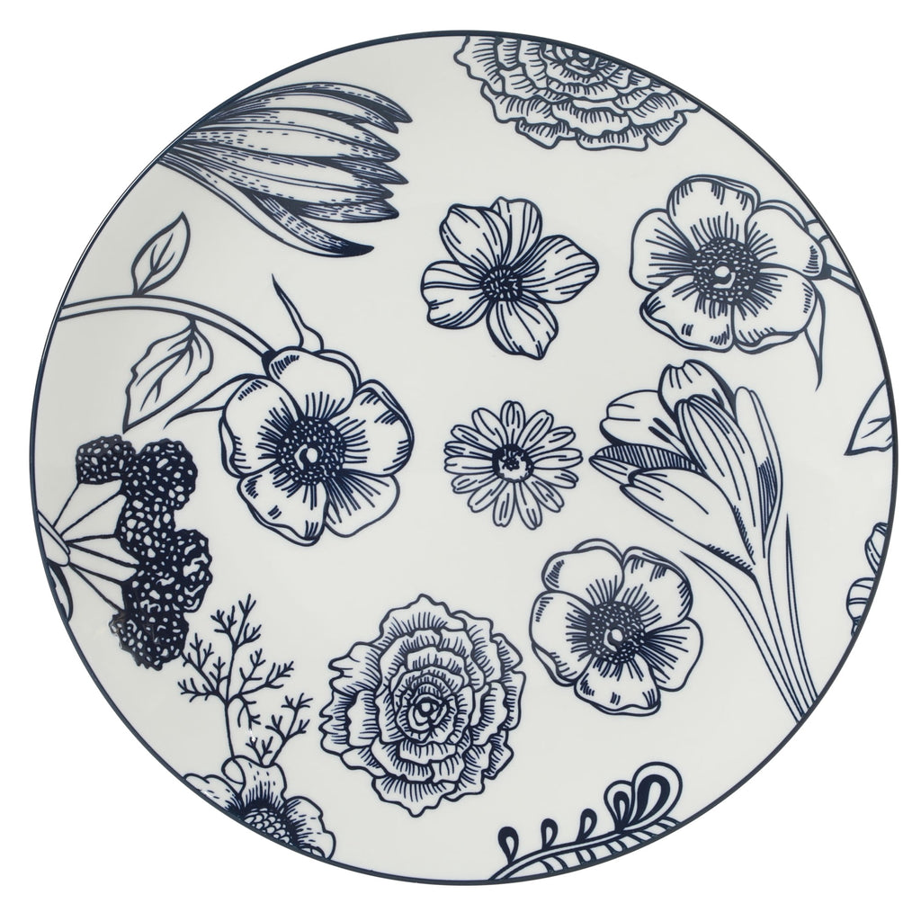 Gibson Home Westerly Court 16-Piece Dinnerware Set, Blue Floral Stoneware Plates & Bowls, Service for 4, Round Durable Everyday Dish Set