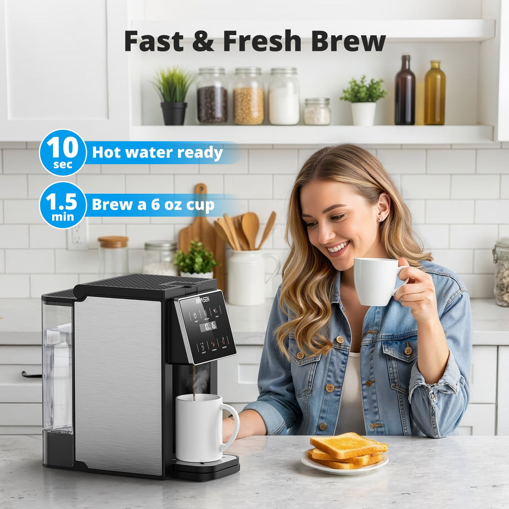 AIRMSEN 3 in 1 Single Serve Coffee Maker with Grinder, K Cup Coffee Machine Compatible with Grounds and Beans, Instant Coffee Pot with 6 Grind Levels & 6-14oz Cup Sizes, BPA-Free