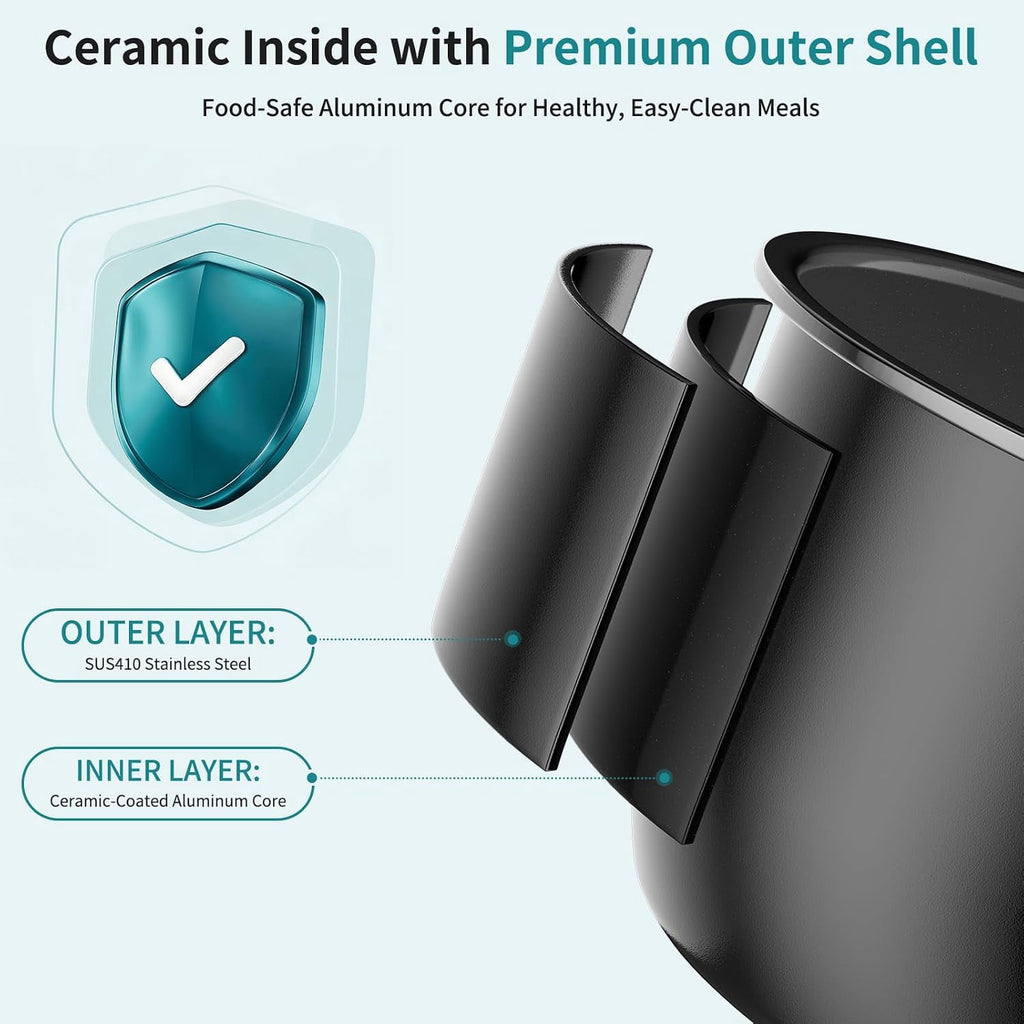3QT Electric Pressure Cooker, 10-in-1 Multi Cooker, Small Programmable Stainless Steel Pot and Ceramic Inner Pot, Black