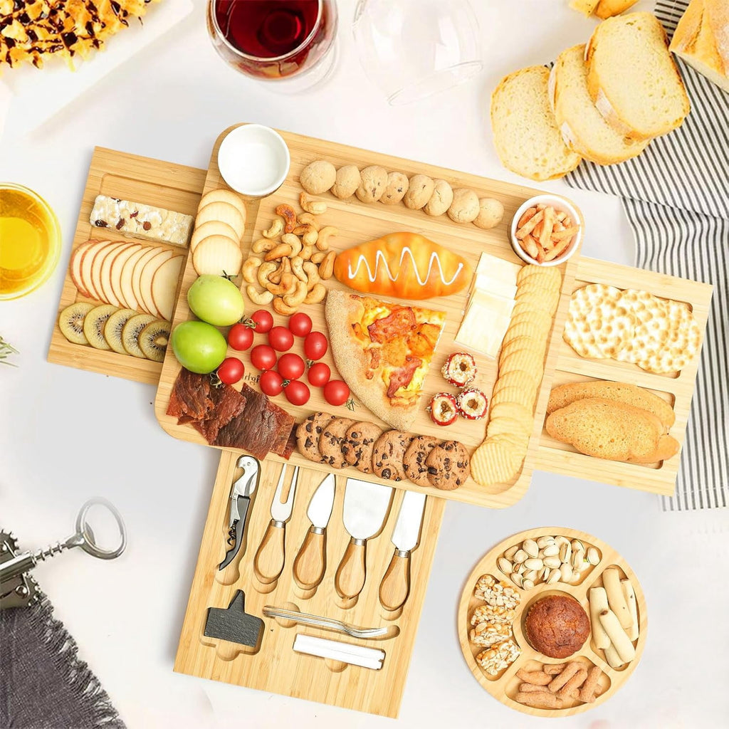 BN-LINK Charcuterie Board Set, 3 Drawers Large Bamboo Cheese Board & Platter with Accessories, House Warming Gift & Holiday Gift