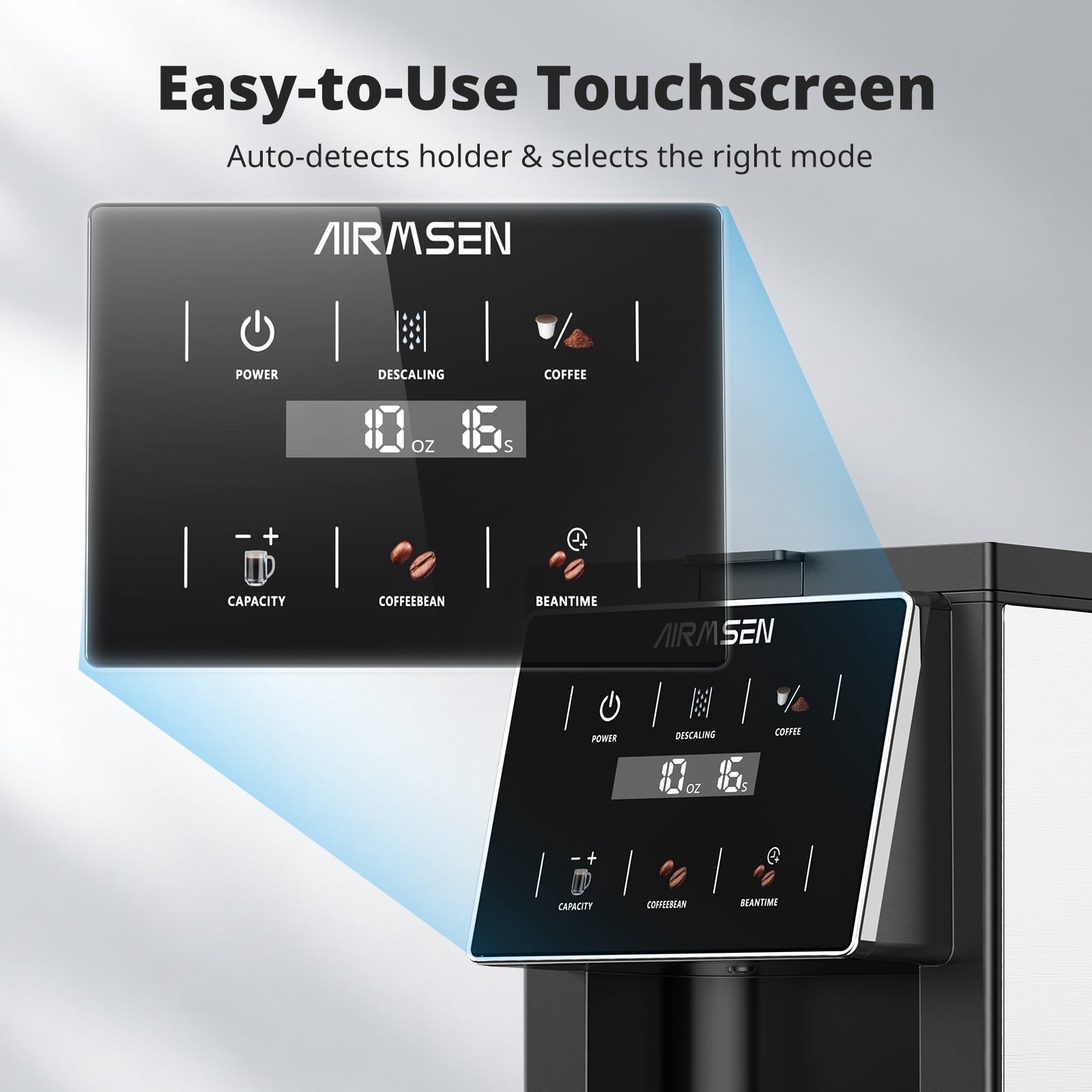 AIRMSEN 3 in 1 Single Serve Coffee Maker with Grinder, K Cup Coffee Machine Compatible with Grounds and Beans, Instant Coffee Pot with 6 Grind Levels & 6-14oz Cup Sizes, BPA-Free