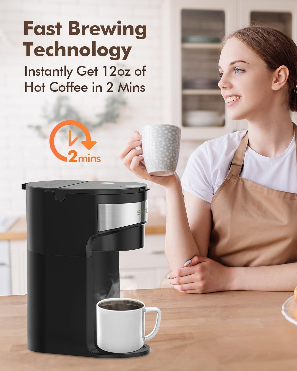 SIFENE 2-in-1 Single Serve Coffee Maker, Compatible with K-Pods & Grounds, Fast Brew, Compact Design, 6-12oz