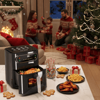 6QT Air Fryer, 1400W Compact Toaster Oven, Crisps, Broils, Roasts, Dehydrates, Bakes, Reheats, 85 percent Oil-Less, LED Smart Display, Stainless Steel