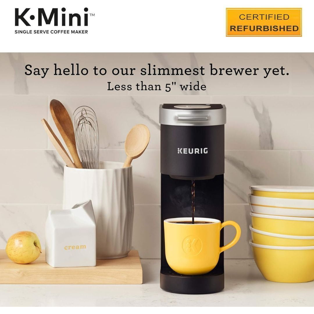 Restored Keurig K-Mini Single Serve Coffee Maker with 6-12Oz Cup Sizes, Quick Brewing, and Removable Drip Tray, Black (Refurbished)
