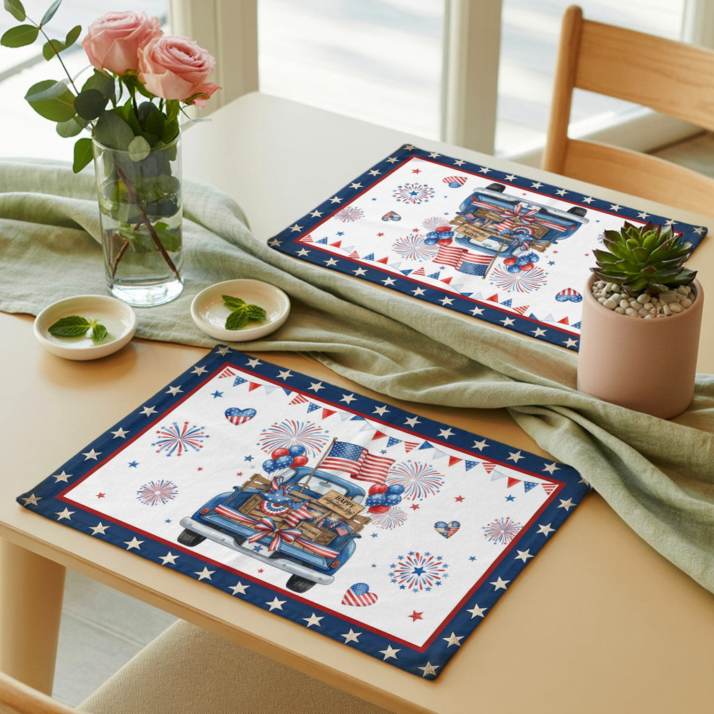 Table Placemats Set of 4,250th Anniversary Retro Truck Non-Slip Kitchen Dining Tables Place Mat,Independence Day Patriotic Washable Table Mats for Home Dinner Holiday Party Banquet
