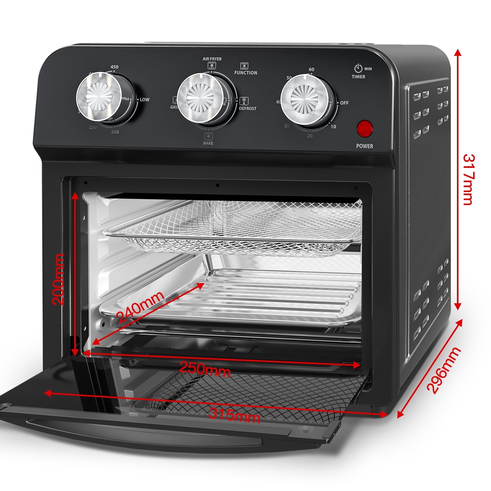 Plum Chef 13-Quart Air Fryer Toaster Oven Combo, Compact 5-in-1 Countertop Convection Oven with 2-Layer Cooking, 1300W Oil-Less Healthy Cooker, Classic Black