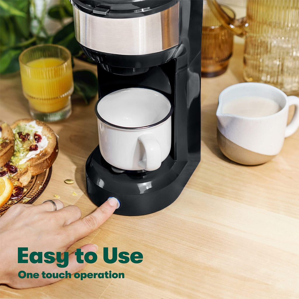 Compact Single Serve Coffee Maker - Brews and Ground Coffee, 6-14oz Reservoir, Space-Saving Design for Home or Office - Perfect for Small Kitchens