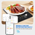 Smart Nutrition Food Scale with LED Touch Display, Tracks Calories, Fat, Carbs & Protein via App, 0.01oz Precision Digital Kitchen Scale for Healthy Eating & Meal Prep(batteries Not included)