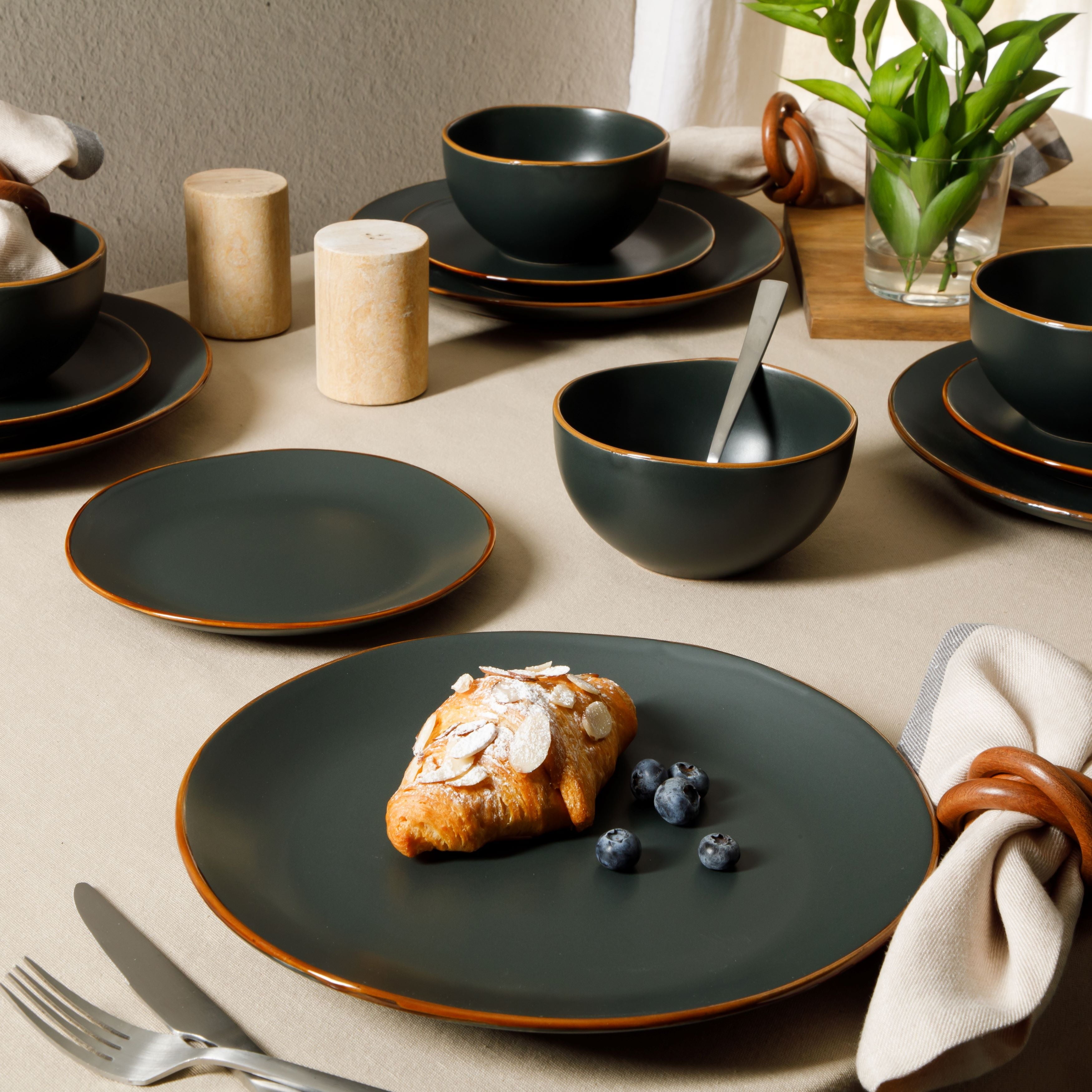 Gibson Home Hazeltine 12-Piece Matte Black Ceramic Dinnerware Set