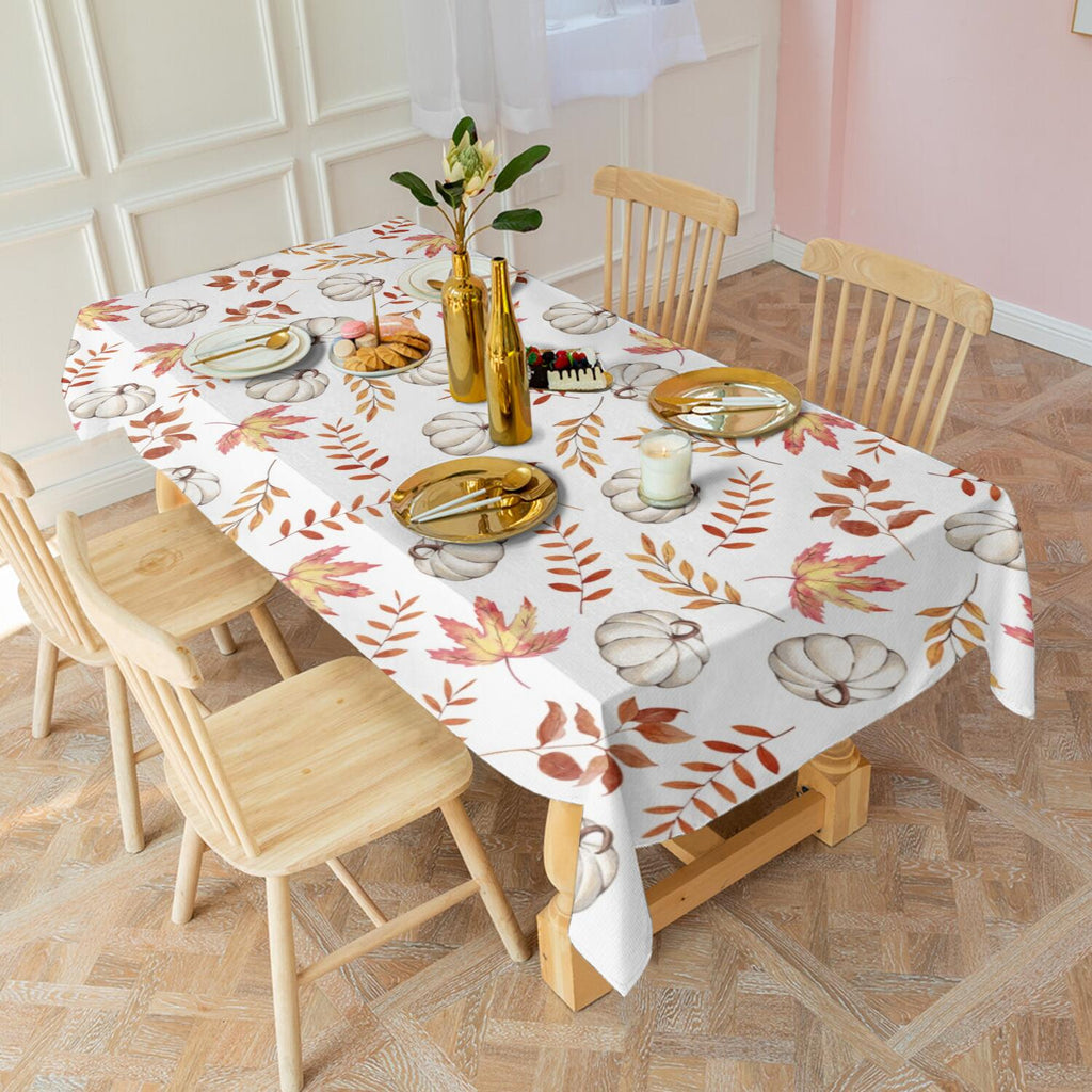 Autumn Leaves Tablecloth Rectangle 60x102 Inch, Fall Printed Table Cover with Harvest Plaid - Wrinkle Resistant Fabric for Thanksgiving & Holiday Dining Decor