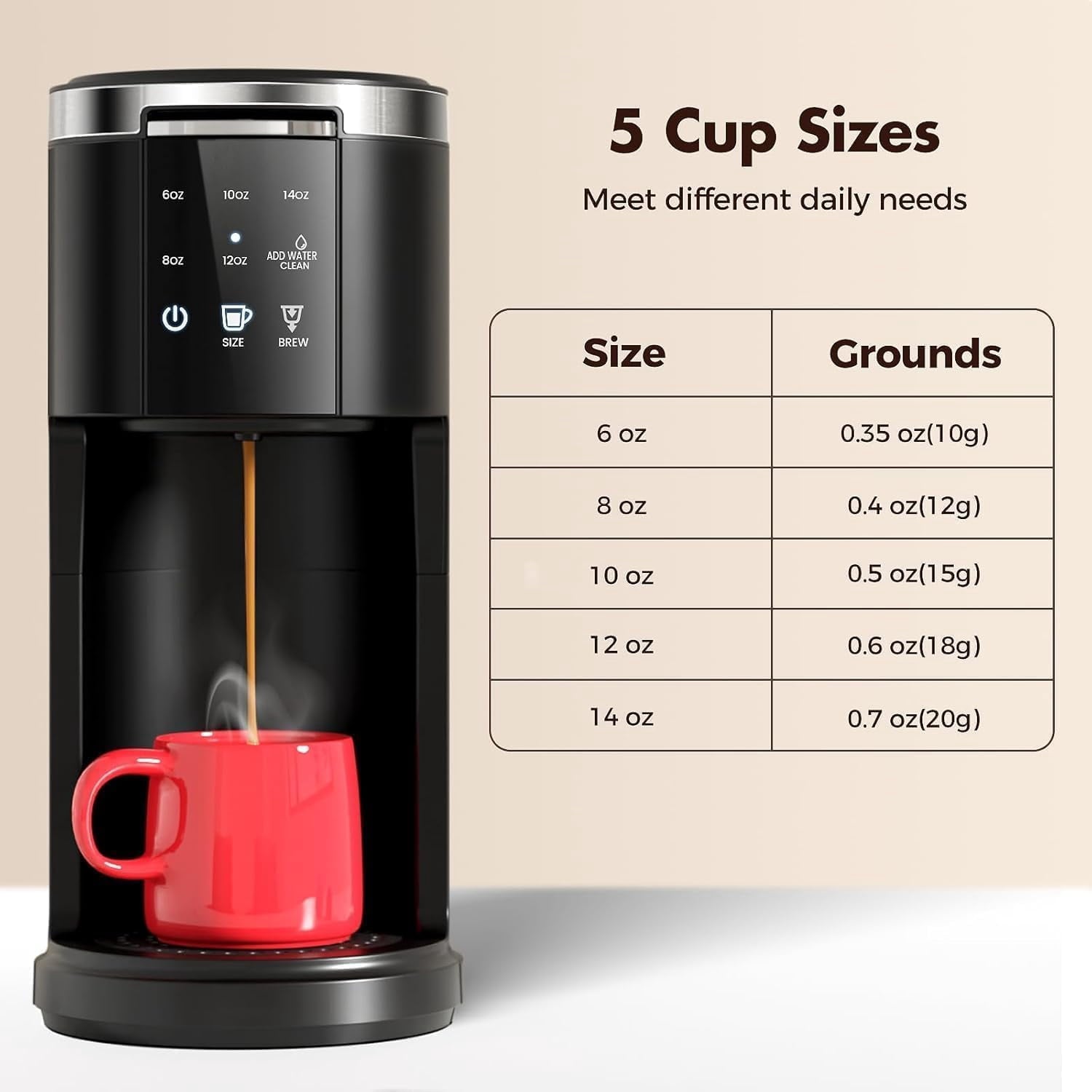 FREE VILLAGE Single Serve Coffee Maker,2 in 1 Pod Coffee Maker Machine for K-Cup & Ground,6 to 14oz Brew Sizes,40oz Removable Water Reservoir,LCD Screen,Self-cleaning,Black