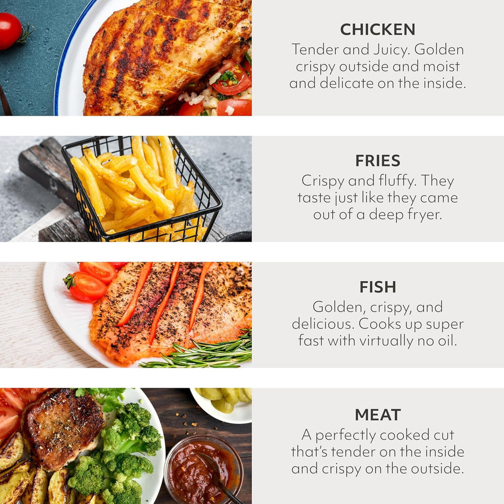 Behome 6QT Air Fryer, 8-in-1 Compact Airfryer for Roast, Broil, Dehydrate,Quick& Easy Meals,Visible Window,Black