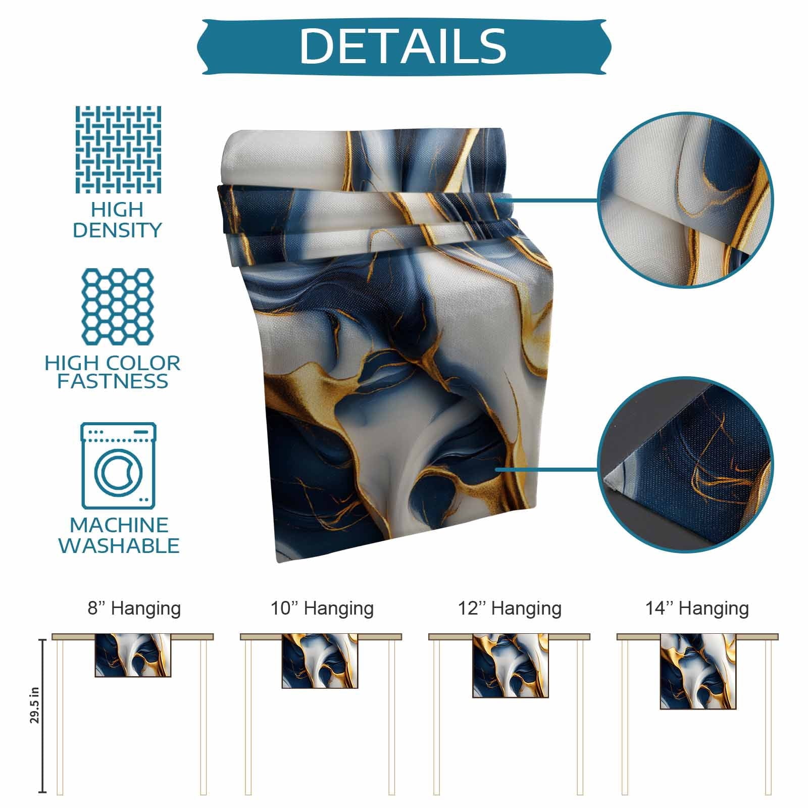 Navy Blue Marble Table Runner 120 Inches Long for Dining Table Decor,Gold Modern Granite Surface Motif Sketch Burlap Linen Farmhouse Table Runner Coffee Table Runners for Kitchen Party Holiday