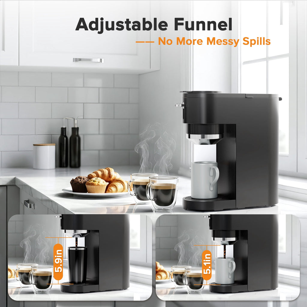 Auseo Single Serve Coffee Maker for K-Cup & Grounds, One Cup Kcup Coffee Machine Hot & Iced ,5 Brew Sizes (6-14 Oz), Fast & Easy Cleaning , Perfect for Home/Office
