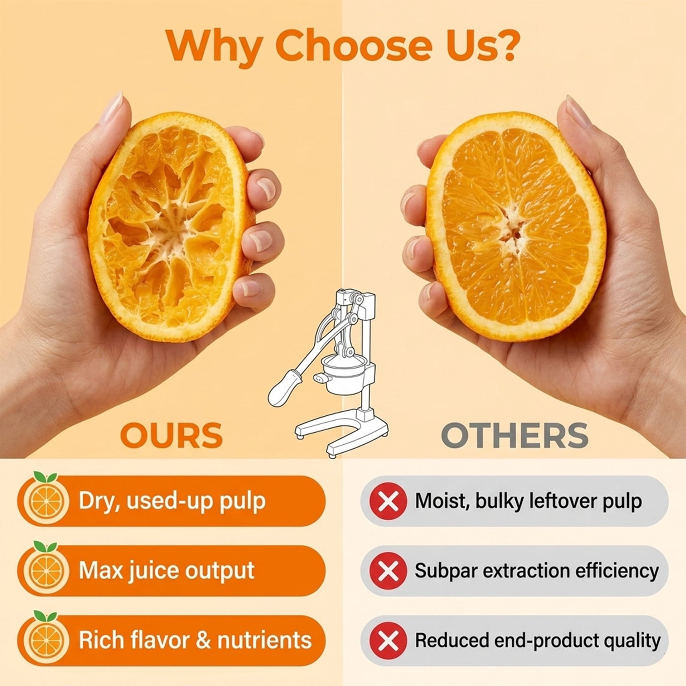 M Buder Manual Juicer, 304 Stainless Steel Hand Juicer Squeezer Easy Juicing, Fruit Squeezer Ergonomic & Easy to Clean Manual Citrus Juicer, Black