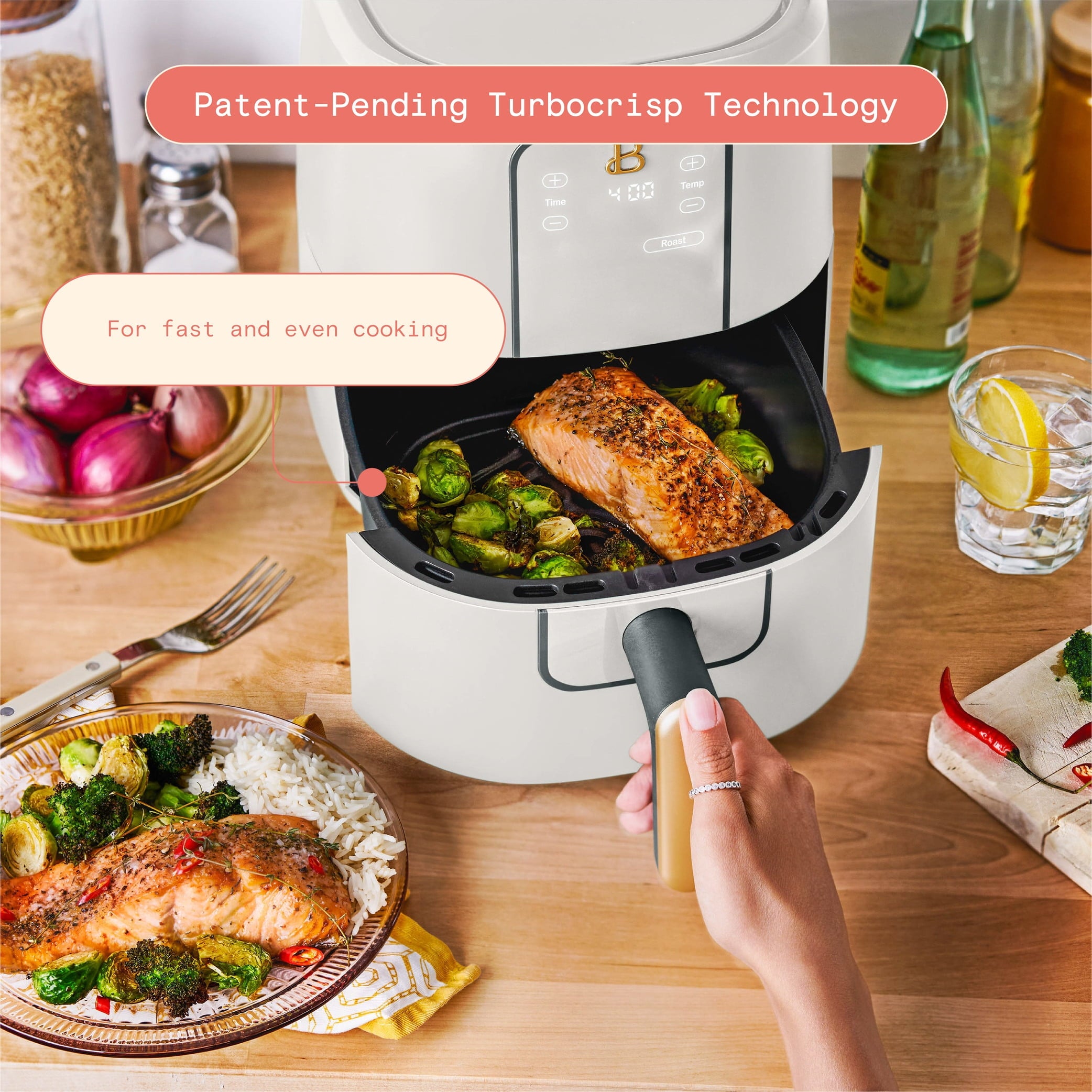 Beautiful 3QT Air Fryer with TurboCrisp Technology, White Icing by Drew Barrymore
