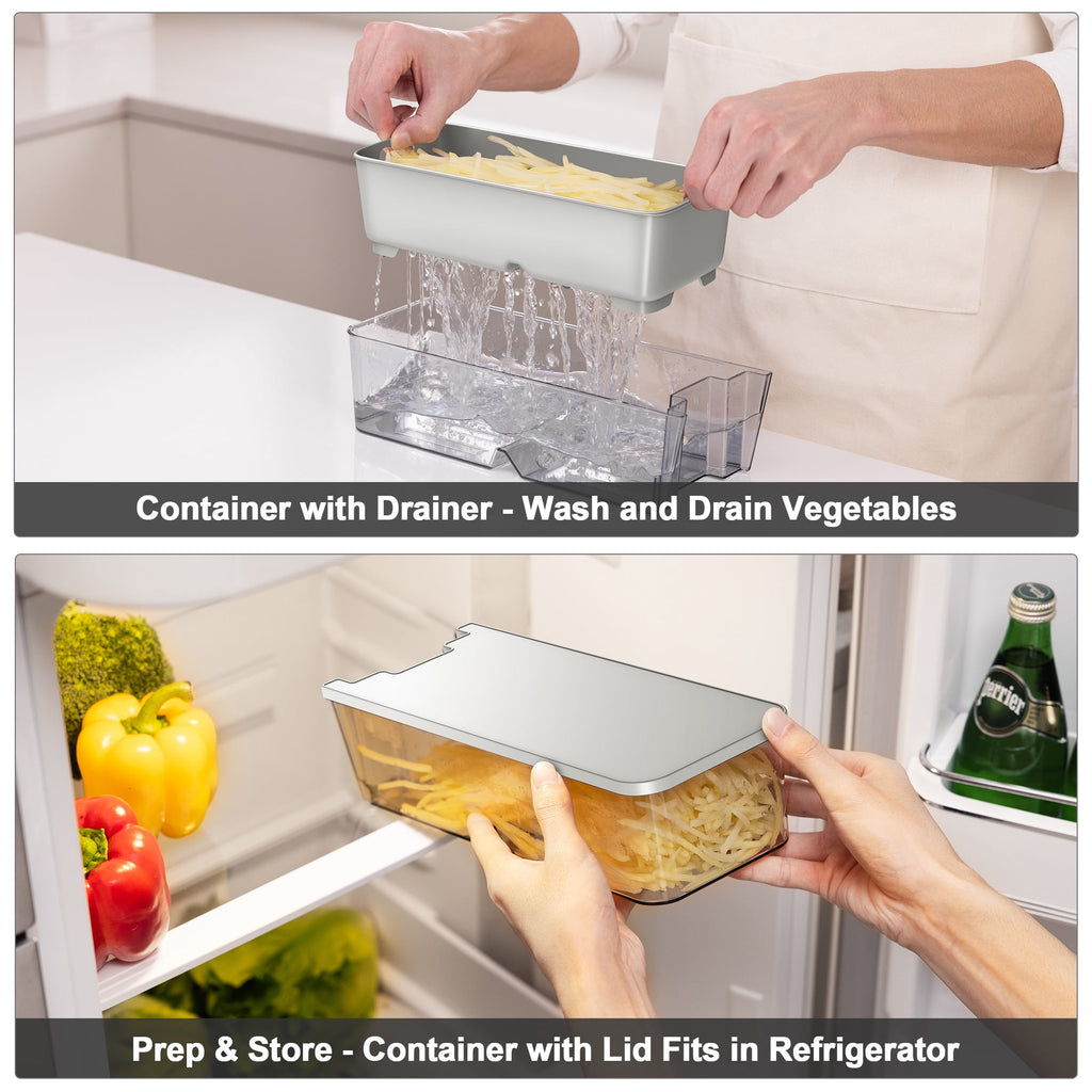 ONCE FOR ALL 5-in-1 Vegetable Slicer with Container - Adjustable Mandoline Chopper, Slicer, Dicer, Grater for Kitchen, Stainless Steel with 0.1-8mm Thickness & Dishwasher Safe Food Prep Tool