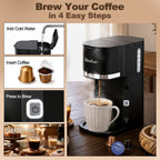 Bluebow Single Serve Coffee Maker, 6-12oz Brew Size for K Cup Pod & Ground Coffee& Tea, Fast Brew One Cup Small Coffee Machine  for Home and Travel, Black