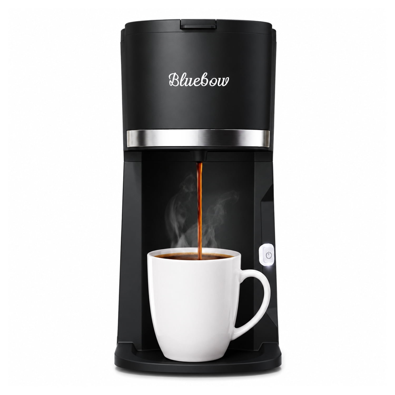 Bluebow Single Serve Coffee Maker, 6-12oz Brew Size for K Cup Pod & Ground Coffee& Tea, Fast Brew One Cup Small Coffee Machine  for Home and Travel, Black