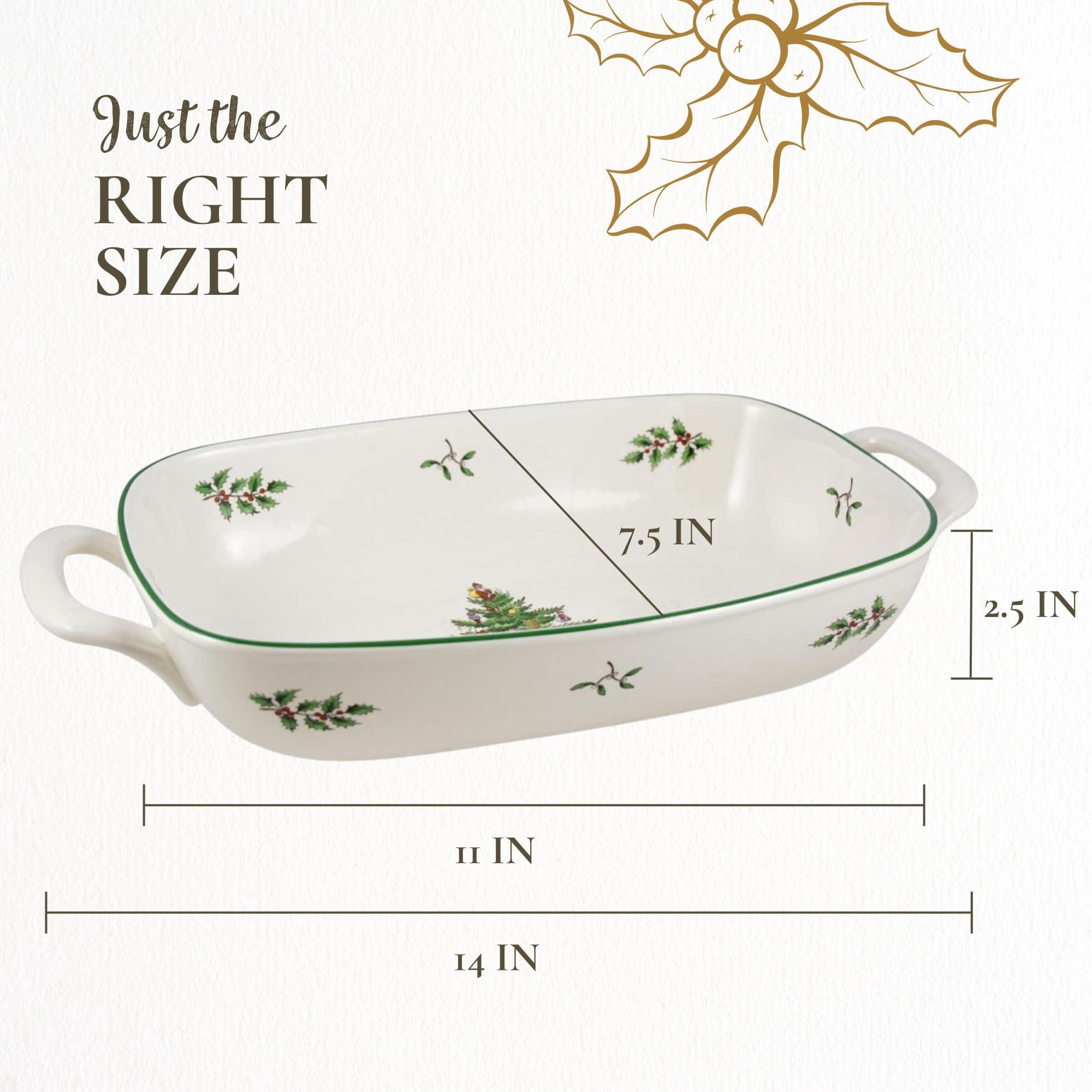 Spode Christmas Tree Oval Breadbasket, 12 Inch Handled Bowl for Fruit, Bread, Cookies - Porcelain Gift, Holiday Serveware & Oven to Table Lasagna Dish, Dishwasher Safe Tableware