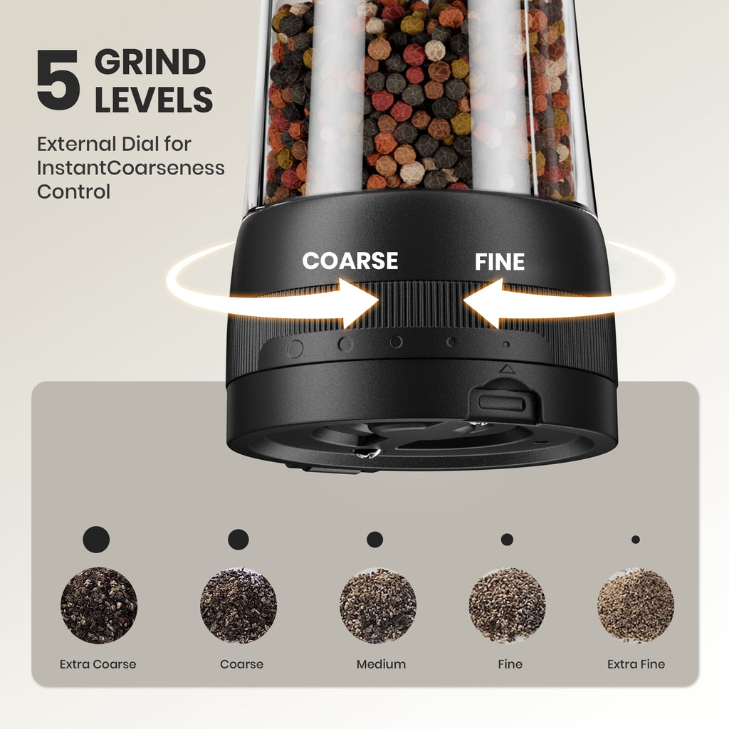 Moreblue Electric Salt and Pepper Grinder Set, Automatic Rechargeable Salt and Pepper Mill with LED Display, Salt Pepper Shaker Electric with 5 Adjustable Coarseness