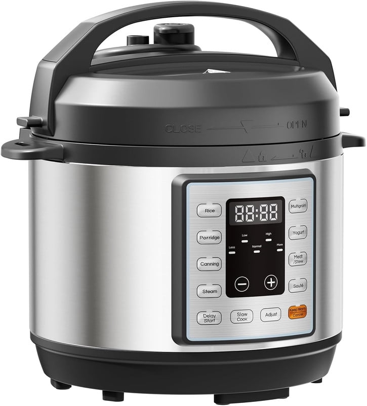 Simenmax 3 Quart Electric Pressure Cooker, 10-in-1 Multi Cooker with Ceramic Non-Stick Pot, Programmable Slow Cooker & Steamer, Stainless Steel Small Rice Cooker for Kitchens,Silver