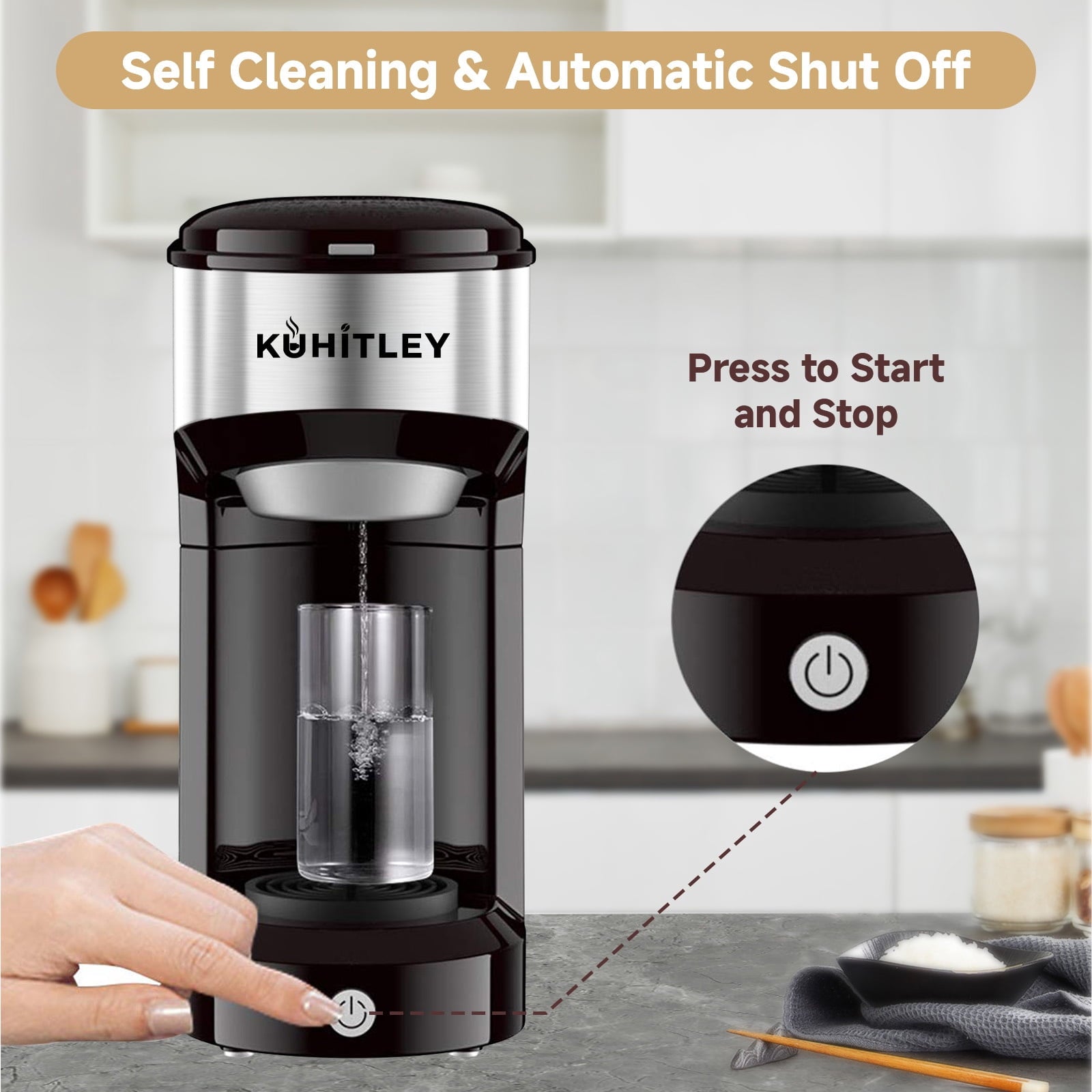 MINI Single Serve Coffee Maker,Instant Coffee Maker One Cup for K Cup & Ground Coffee,Portable Capsule Coffee Machine with 6 to 14oz Reservoir,90 Seconds Fast Brewing and One Button Operation