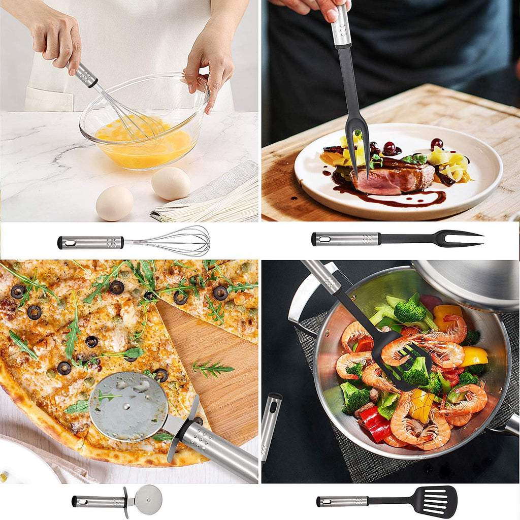 Aertyole Kitchen Utensils Set, 43 PCS Nylon Cooking Utensils Set, Kitchen Spatula Set with Stainless Steel Handles, Heat Resistant Non, Stick Kitchen Gadgets Tools, Pots and Pans Accessories