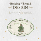Spode Christmas Tree Oval Festive Tray - 11-Inch Rectangular Earthenware Serving Tray, Holiday Tableware - Seasonal Trays for Entertainment - Dishwasher, Microwave, Oven Safe