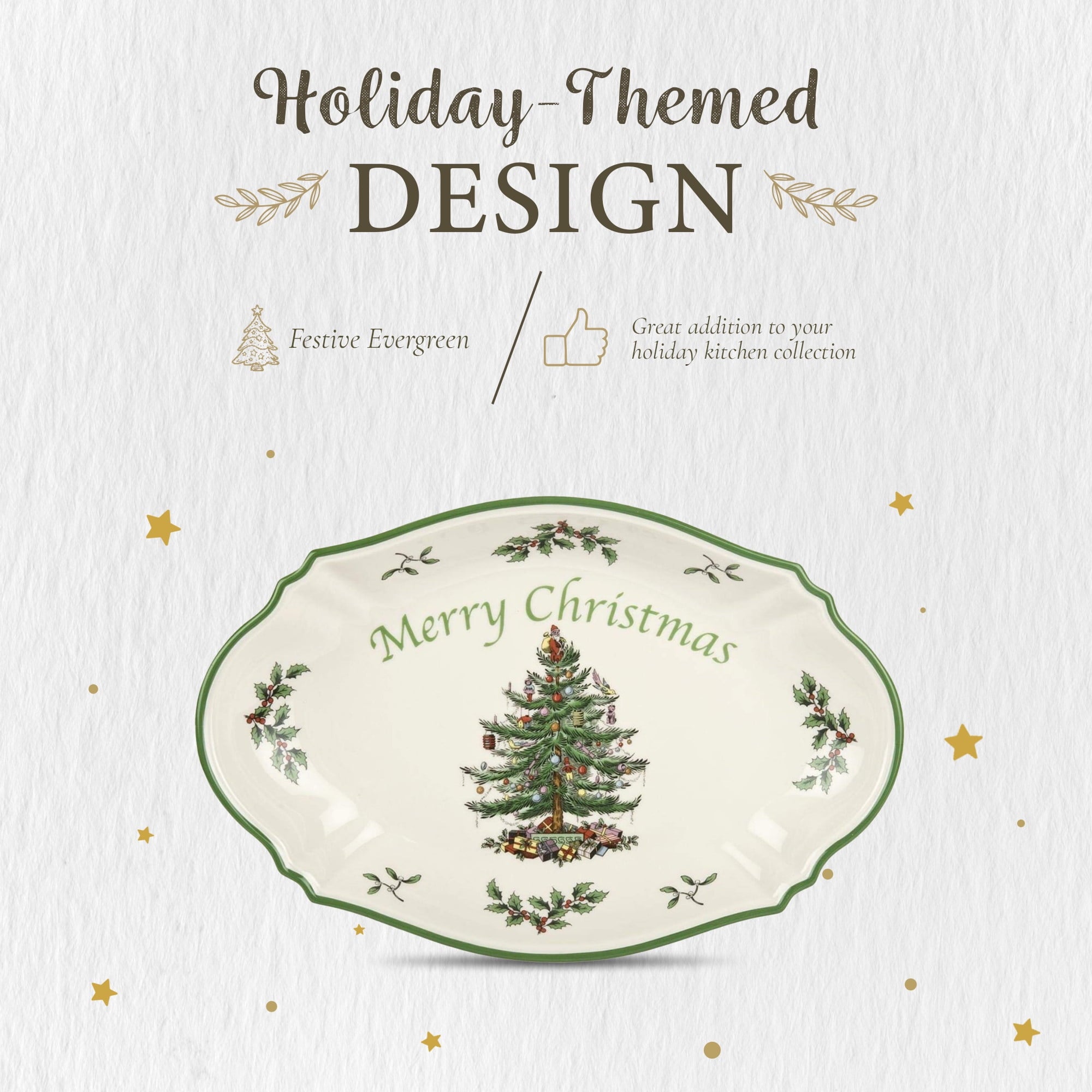Spode Christmas Tree Oval Festive Tray - 11-Inch Rectangular Earthenware Serving Tray, Holiday Tableware - Seasonal Trays for Entertainment - Dishwasher, Microwave, Oven Safe