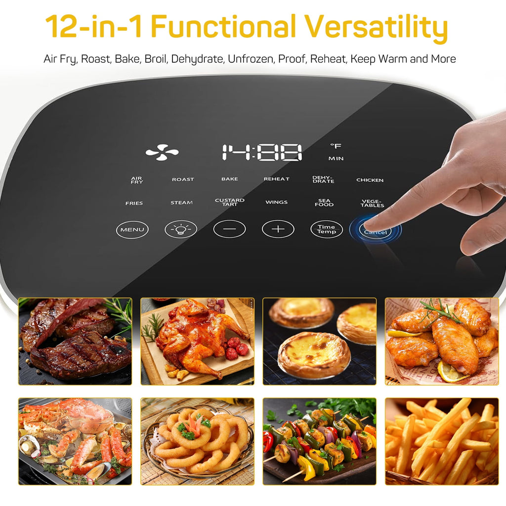 Beddle 6 Qt Compact Air Fryer Toaster Oven with Digital LED Touchscreen Electric Hot Oven, Oilless Multifunctional Cooker with Auto Shut-Off,Gray