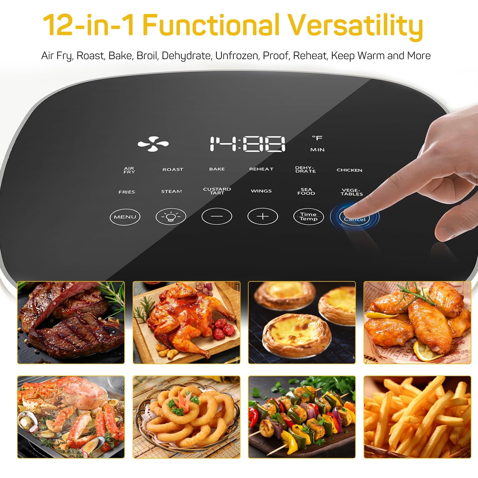 Beddle 6 Qt Compact Air Fryer Toaster Oven with Digital LED Touchscreen Electric Hot Oven, Oilless Multifunctional Cooker with Auto Shut-Off,Gray