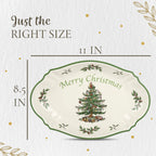Spode Christmas Tree Oval Festive Tray - 11-Inch Rectangular Earthenware Serving Tray, Holiday Tableware - Seasonal Trays for Entertainment - Dishwasher, Microwave, Oven Safe