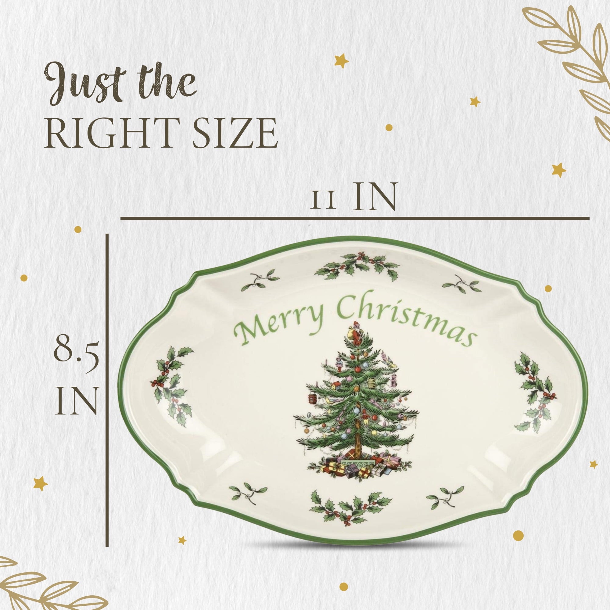 Spode Christmas Tree Oval Festive Tray - 11-Inch Rectangular Earthenware Serving Tray, Holiday Tableware - Seasonal Trays for Entertainment - Dishwasher, Microwave, Oven Safe