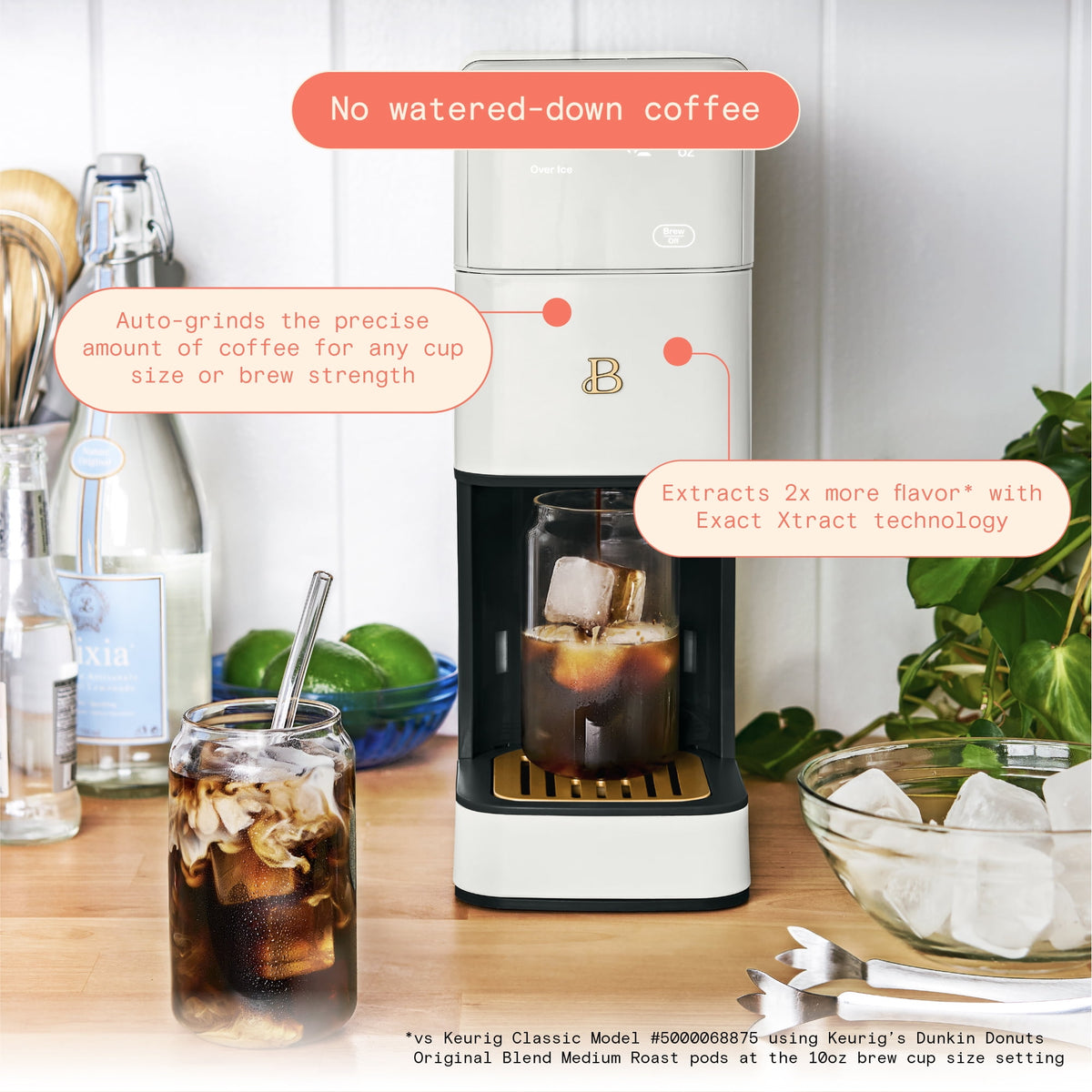Beautiful Perfect Grind™ Programmable Single Serve Coffee Maker with Build-In Grinder, White Icing by Drew Barrymore