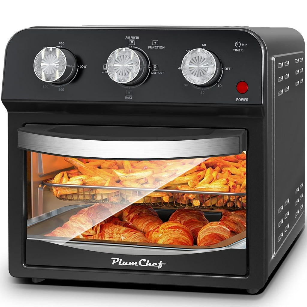 Plum Chef 13-Quart Compact Air Fryer Toaster Oven, 2-Layer Efficient Cooking, Space-Saving Countertop Oven for Dorms, Apartments & Small Families, 1300W, Black