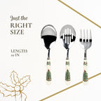 Spode Christmas Tree 3-Piece Stainless Steel Cutlery Set - Porcelain Handle Flatware with Meat Fork, Serving Spoon, & Slotted Spoon - Holiday Silverware for Christmas Dinners & Seasonal Gatherings