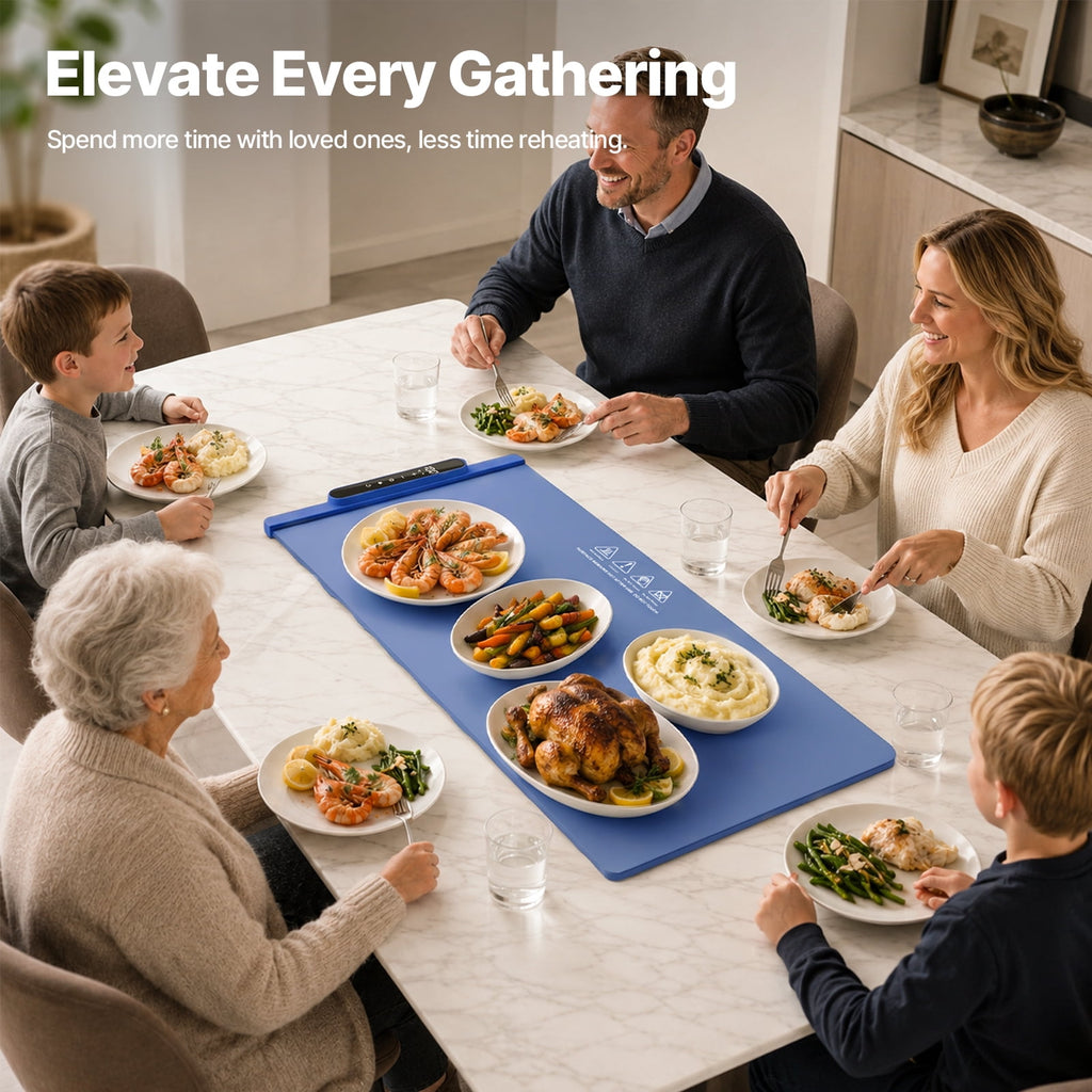 GOLDLEMON Warming Mat for Food, 24"x 16" Electric Warming Tray with 6 Temp Settings & 10H Timer, Auto Shut-Off, 300W Full Surface Heating for Buffet & Home, Blue
