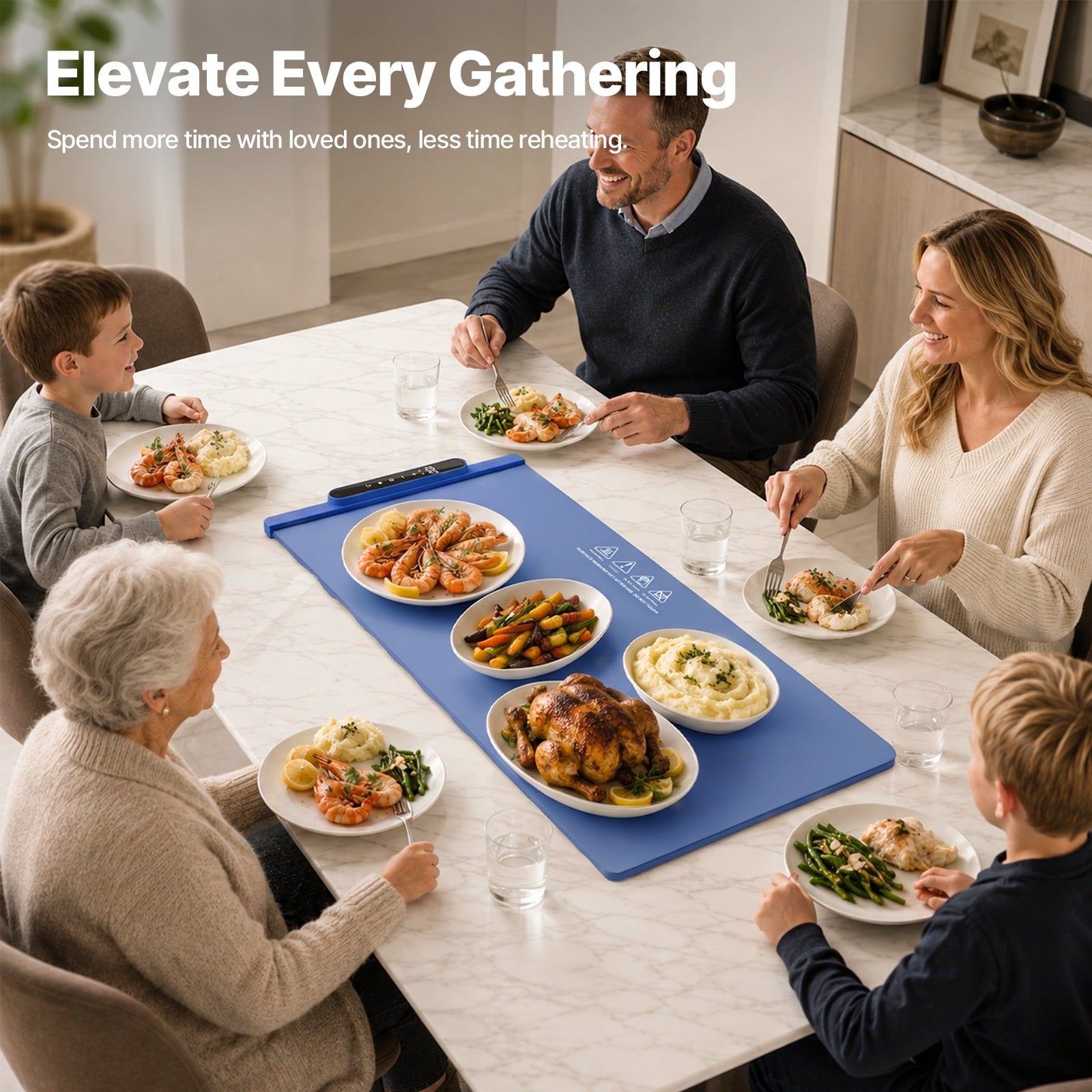 GOLDLEMON Warming Mat for Food, 24"x 16" Electric Warming Tray with 6 Temp Settings & 10H Timer, Auto Shut-Off, 300W Full Surface Heating for Buffet & Home, Blue