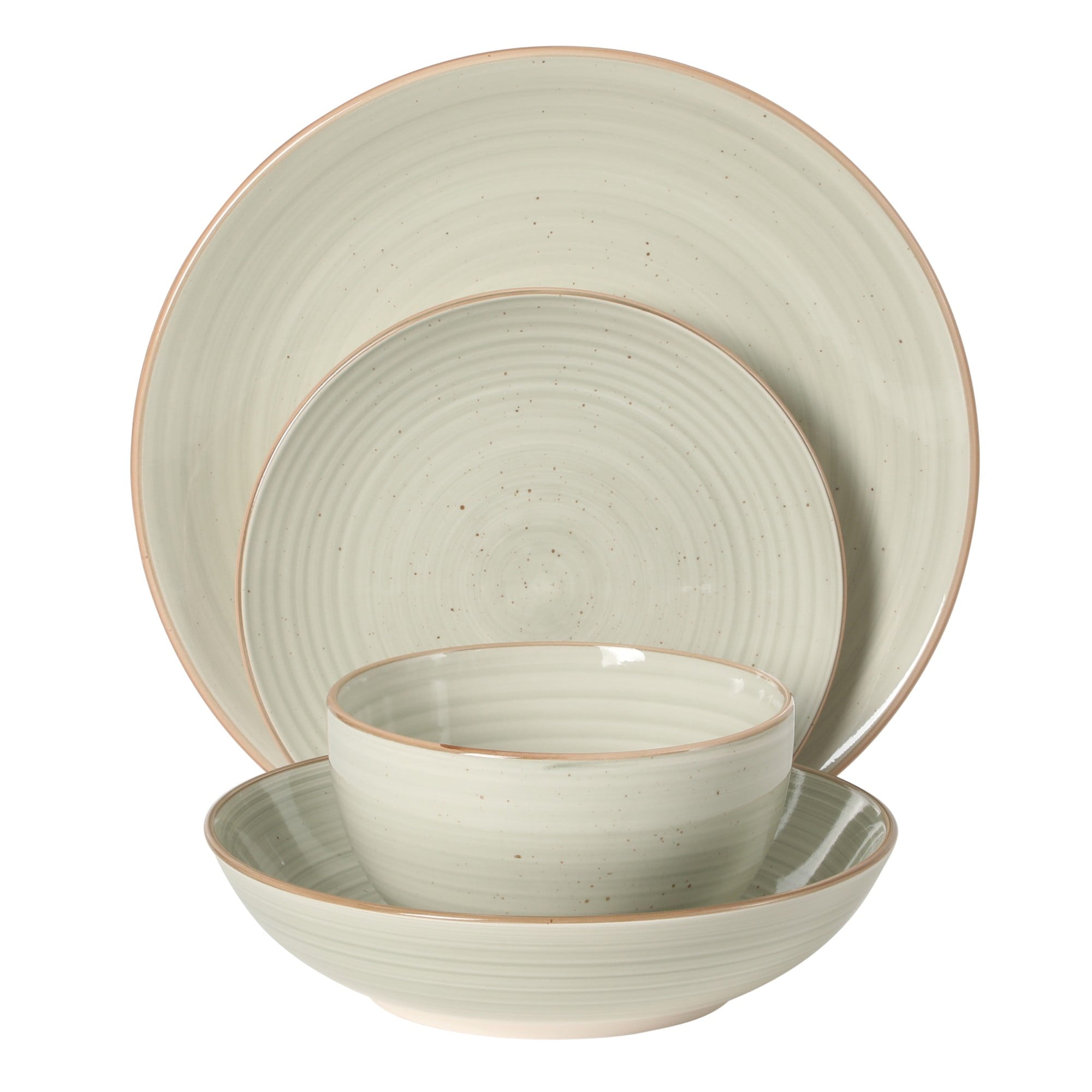 Gibson Home Stonebury 16 Piece Plates and Bowls Assorted Color Dishes - Handpainted Stoneware Dinnerware Set - Service for 4