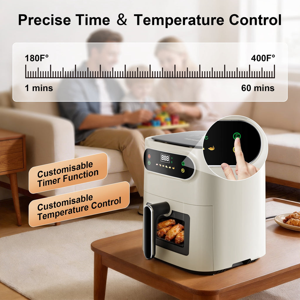 Hicloud 7.5QT Air Fryer, 1600W Multifunction Airfryer with Visible Window, Adjustable Time＆Temperature, Nonstick, 85% Less Oil, 100Pcs Liner
