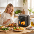 Behome 6QT Air Fryer, 8-in-1 Compact Airfryer for Roast, Broil, Dehydrate,Quick& Easy Meals,Visible Window,Black