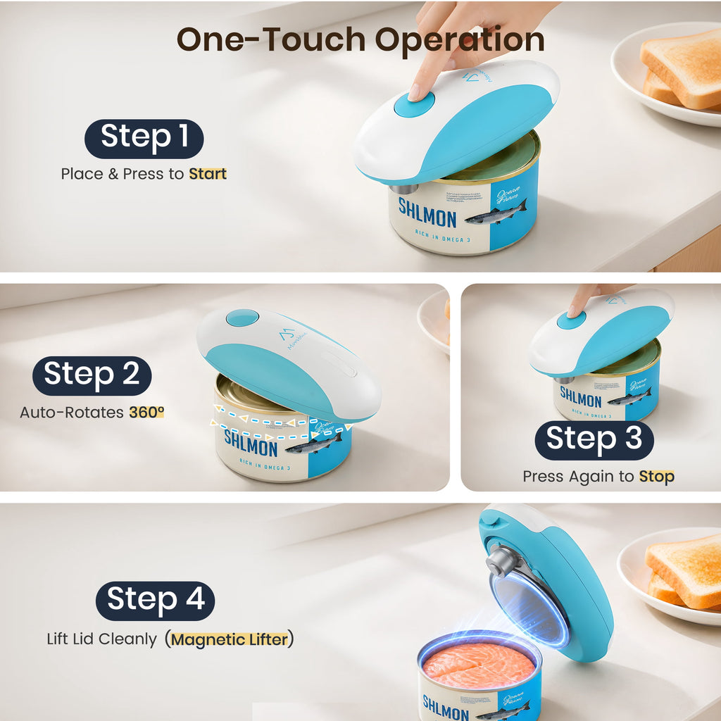 Moreblue One-Touch Automatic Electric Can Opener, USB-C Rechargeable Can Opener Smooth Edge, Hands-Free Countertop Electric Can Opener for Seniors, Arthritis, Weak Hands, Kitchen Gadget Gift（Blue)