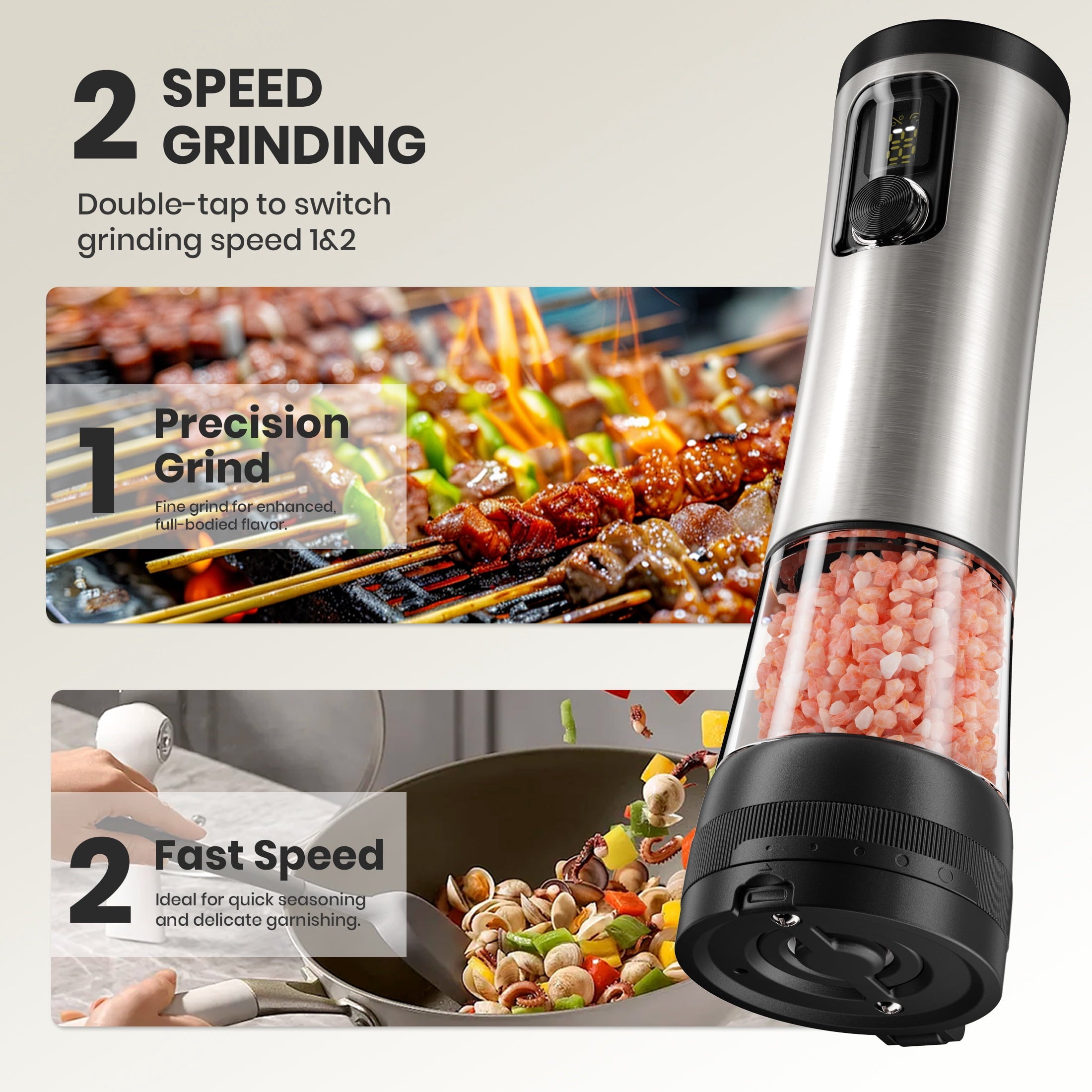 Moreblue Electric Salt and Pepper Grinder Set, Automatic Rechargeable Salt and Pepper Mill with LED Display, Salt Pepper Shaker Electric with 5 Adjustable Coarseness