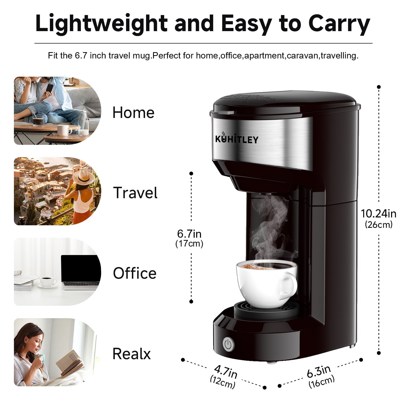 MINI Single Serve Coffee Maker,Instant Coffee Maker One Cup for K Cup & Ground Coffee,Portable Capsule Coffee Machine with 6 to 14oz Reservoir,90 Seconds Fast Brewing and One Button Operation
