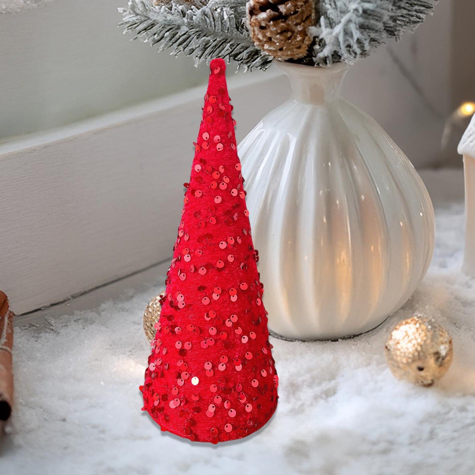 Glitter Cone Tree Decorations,Velvet Sequin Christmas Trees Set for Tabletop Centerpiece, Holiday Tiered Tray Farmhouse Decor for Home, Entryway, Kitchen, Shelf, Party & Seasonal Displays