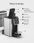 SIFENE 3-in-1 Single Serve Coffee Maker, Compatible with K Cup Capsules & Grounds, Tea Maker, 6-10 Oz Brew Sizes, 50 Oz Removable Reservoir, Fast Brew, Compact Design, 120V 1150W, Black