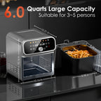 WHALLSE 6QT Air Fryer with Visual Window, 8 Preset Menus & 360° Rapid Air Circulation for Healthy Oil-Less Cooking,Exterior: Stainless Steel